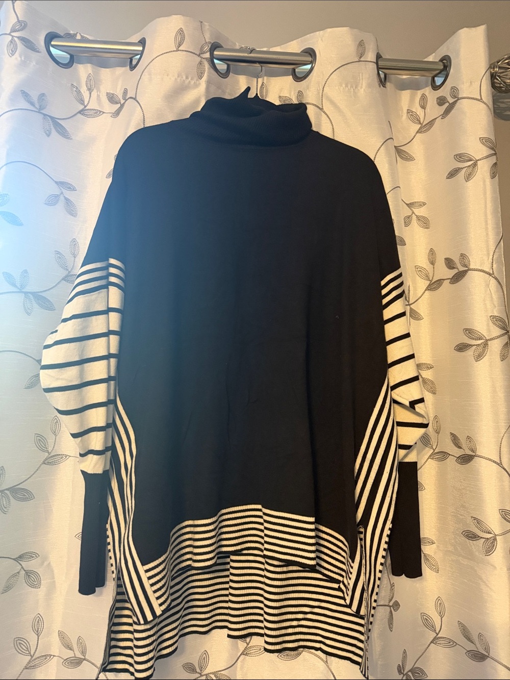 Cato Black and White Striped Turtleneck Sweater